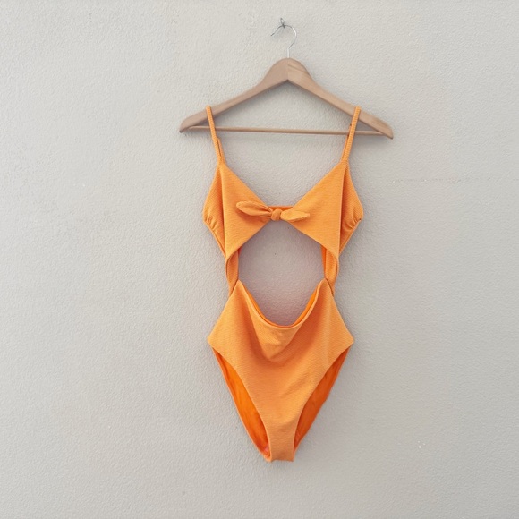 Mara Hoffman Kia One Piece Swimsuit Med Orange Ribbed Cutout Resort Vacation NWT - Picture 5 of 14